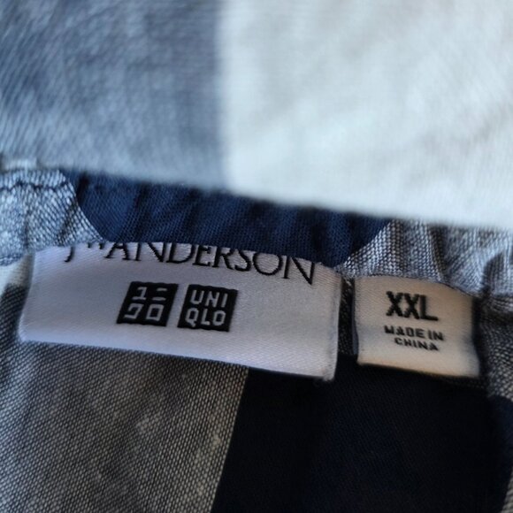 Uniqlo JW Anderson Navy  White Check Top Blouse Cotton Linen Boho Women Size XXL - Picture 8 of 8